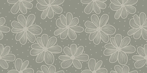 Flower line art seamless pattern. floral hand-drawn vector background. for textile design, gift paper.
