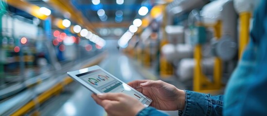 A closeup of hands holding an iPad, with the screen displaying digital warehouse management software on it.