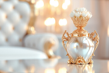 Fototapeta premium The luxurious sitting room boasts lavish decor and a flower-filled vase, creating an inviting atmosphere