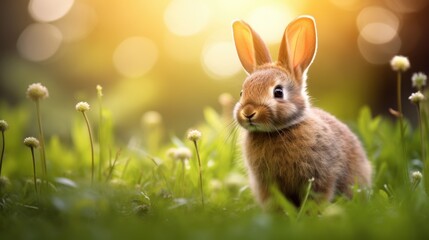 Fototapeta premium cute animal pet rabbit or bunny smiling and laughing isolated with copy space for easter background, rabbit, animal, pet, cute, fur, ear, mammal, background, celebration, generate by AI.