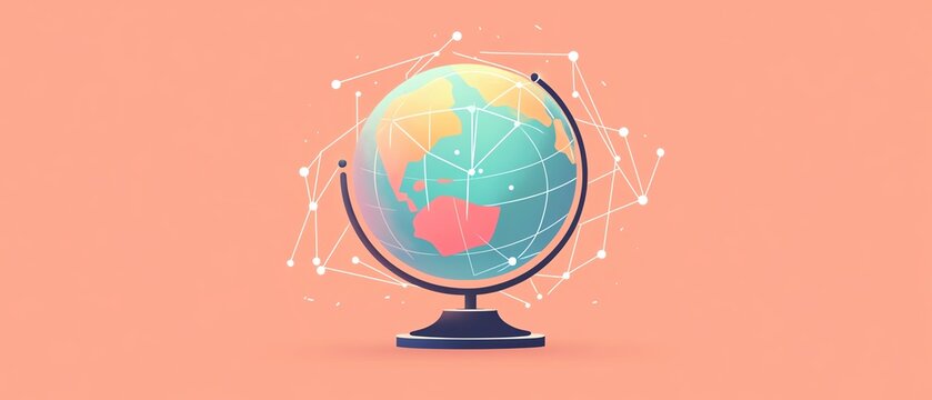 Holographic globe displaying global connections, flat design illustration