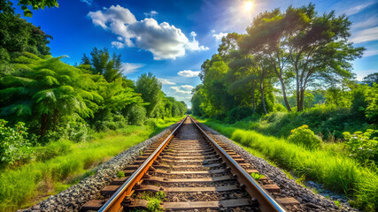 Obraz premium A train track with trees in the background