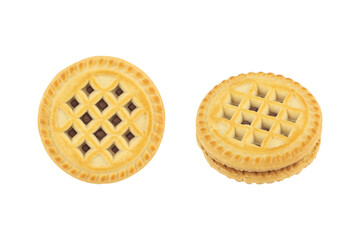 double layer cookies with caramel isolated from background