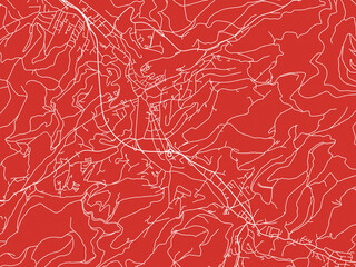 Christmas Map of Baden-Baden, Germany in Snowy White on Festive Red Background.
