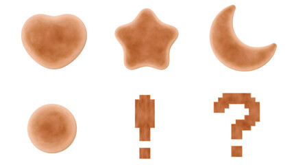 3d icon collection set, heart, star, moon, circle, exclamation point and question mark, soft orange velvet velour material, png isolated background

