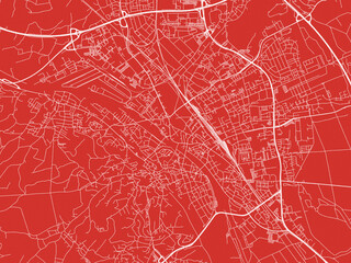 Christmas Map of Bamberg, Germany in Snowy White on Festive Red Background.