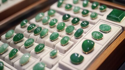 Jadeite gemstones, known for their intense color and premium quality in jewelry