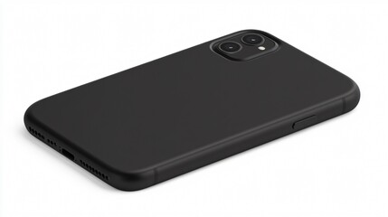 Black phone case mock up for mobile device on a white surface. Generative AI