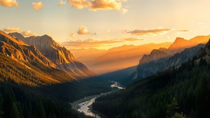 anochecer entre las montañas