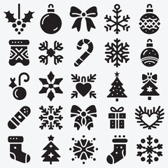 Fototapeta premium Christmas Design Elements Set Silhouette Clip Art Vector illustration Isolated on White Background