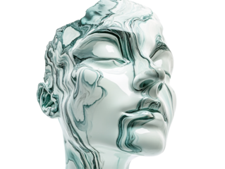 a white and green marbled head