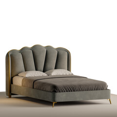 Obraz premium A bed with a white pillow and a grey blanket