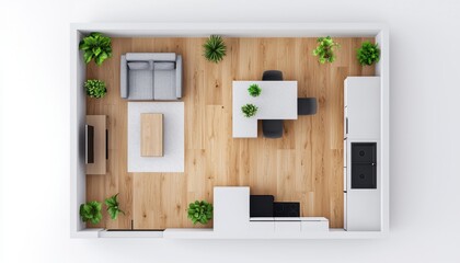 Modern Apartment Floor Plan Open Concept Kitchen Living Room Design
