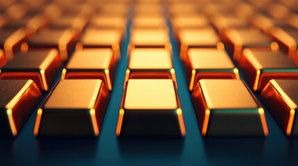 Obraz premium Gold bars forming a grid reflecting warm light: futuristic financial concept