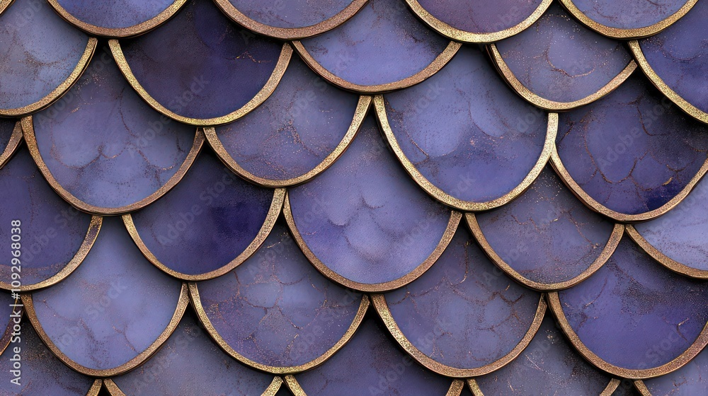 Poster an intricate pattern of overlapping scales in a luxurious purple hue, with each scale edged in shimm