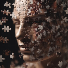 Human Head Formed of Jigsaw Puzzle Pieces
