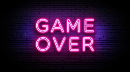 Bright neon game over sign illuminating dark brick wall. Generative AI