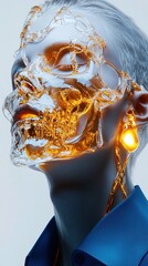 Intricate glass skull with glowing orange details