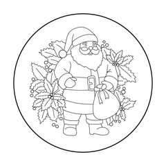 Santa vector illustration of a hand embroidery pattern for a round hoop