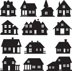 Vector illustration of multiple black house silhouettes