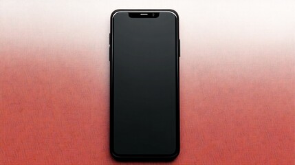 Naklejka premium Black smartphone mock up lying on a light red gradient surface with a sleek design. Generative AI