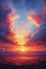 Fototapeta premium Stunning Vibrant Sunset with Dramatic Clouds and Colorful Sky Over Serene Landscape
