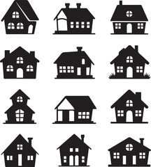 Fototapeta premium Vector illustration of multiple black house silhouettes