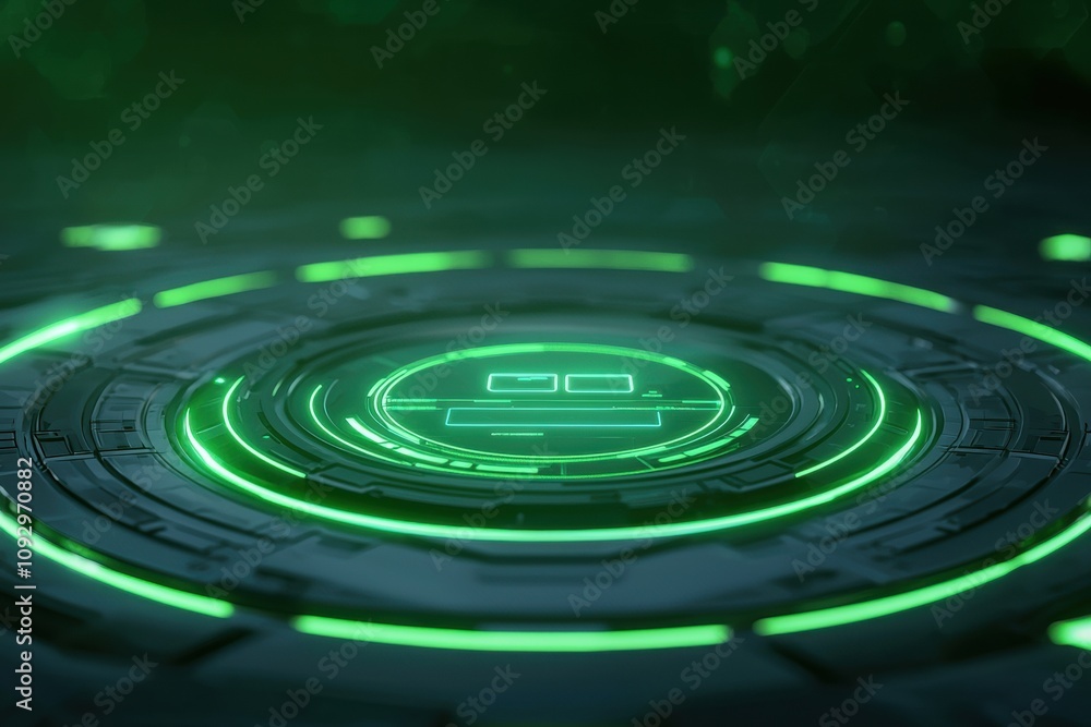 Poster advanced ai-driven holographic system for tax calculation with futuristic green circles and digital 