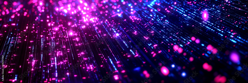 Poster abstract glowing particle rays with vibrant pink and blue lights showcasing futuristic energy motion