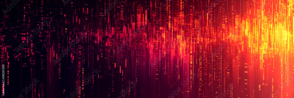 Poster abstract glowing data streams with vibrant red and orange hues showcasing futuristic energy flow and