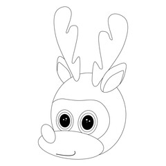 Adorable reindeer head illustration in black and white, perfect for Christmas and New Years Eve coloring pages or holiday designs.