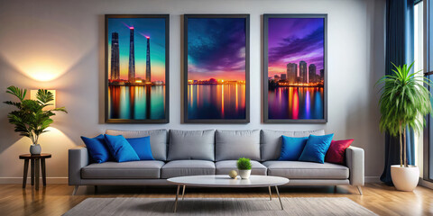 Chic living room featuring an A2 frame mockup, stylish interior