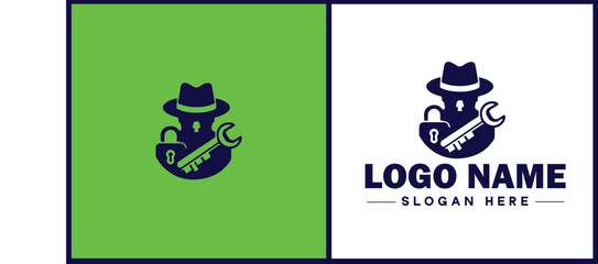 Locksmith icon Keysmith Lock technician Key specialist flat logo sign symbol editable vector