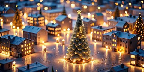 Christmas night lights illuminate the urban landscape, creating a serene atmosphere. Enjoy a tranquil winter wonderland filled with festive glow and magical holiday vibes.