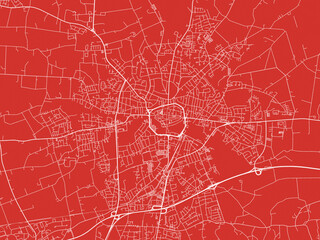 Christmas Map of Bocholt, Germany in Snowy White on Festive Red Background.