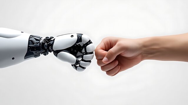 Robot And Human Hand Making Fist Bump