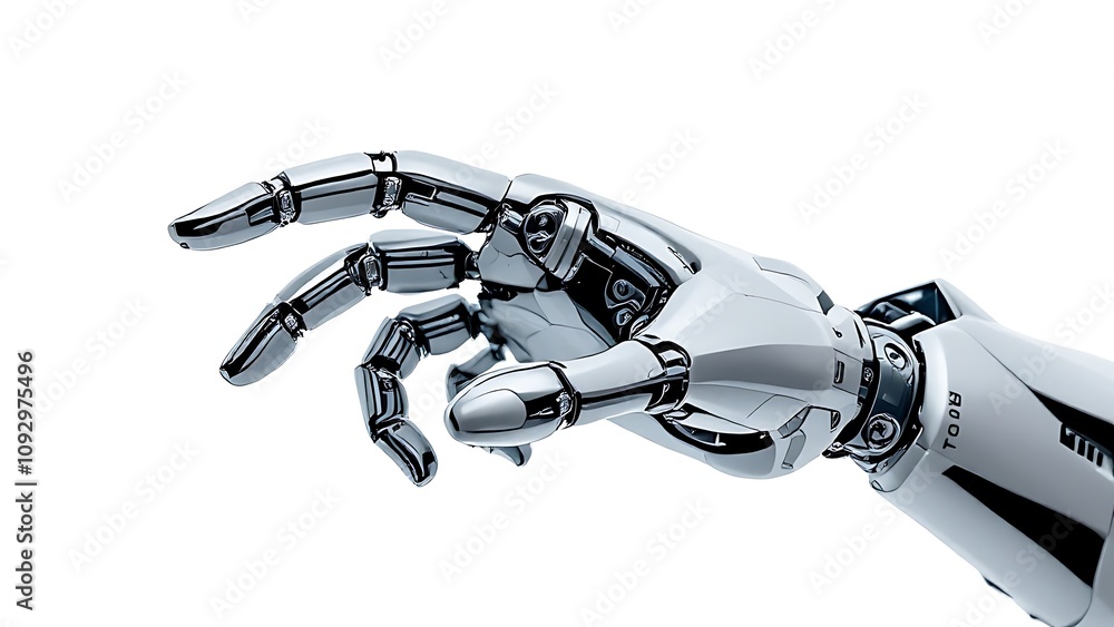 Poster robot hand reaching gesture or holding object 3d rendering