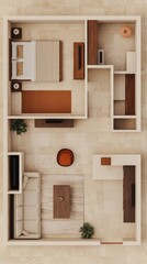 Modern Minimalist Apartment Floor Plan Design Home Interior Beige Tones