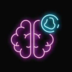 Vibrant neon sign showing a stylized brain with a chemical flask, representing the complex chemical processes involved in thought, memory, and cognitive function