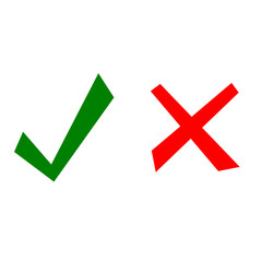 Set of vektor yes and no or approved and rejected icons with check mark and cross symbols.