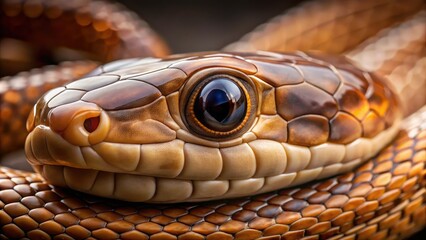 Obraz premium Close-up photography showcases an adult brown house snakeâ€™s intricate scales, captivating eyes, and natural habitat, perfect for serpent enthusiasts and wildlife admirers alike.