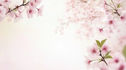 Obraz premium A serene background featuring delicate pink cherry blossoms against a soft pastel backdrop.