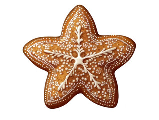 Traditional gingerbread star cookie isolated on transparent background