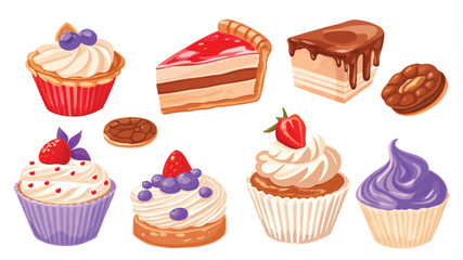 Cupcake icon set. Different types of muffins. Vector illustration