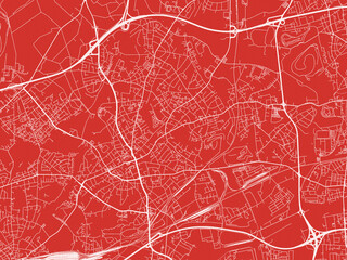 Christmas Map of Bottrop, Germany in Snowy White on Festive Red Background.
