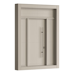 A door with a silver handle and a silver frame