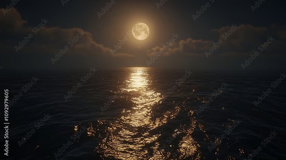 Aufkleber a breathtaking scene of a full moon rising over a tranquil ocean its luminous light creating a shimm