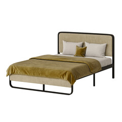 Obraz premium A bed with a yellow comforter and white pillows