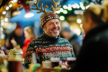 Obraz premium Christmas market, hot mulled wine on a cold winter day