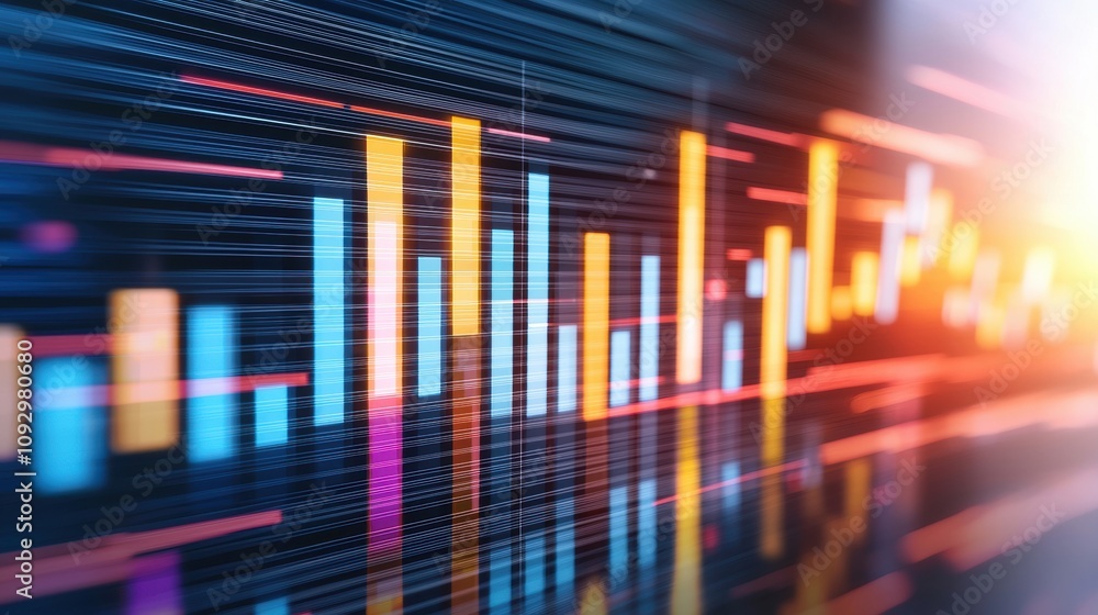 Aufkleber abstract representation of financial market trends with colorful bars and lines showcasing dynamic d